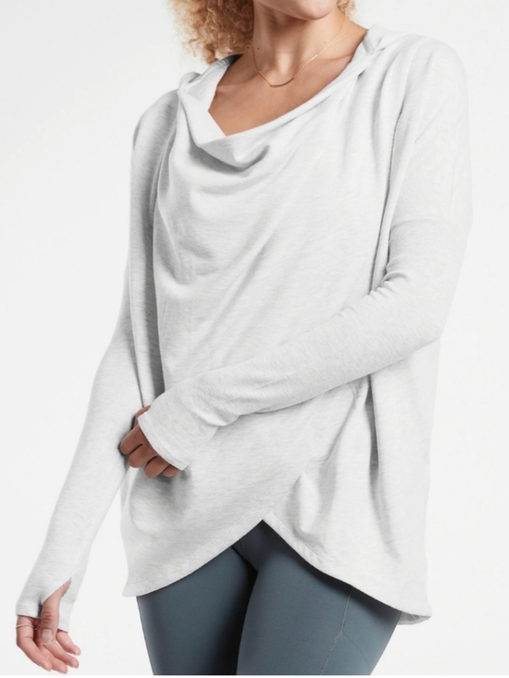 Athleta Purana Wrap Fog Gray Oversized Cowl Neck Hoodie Sweatshirt Size Small